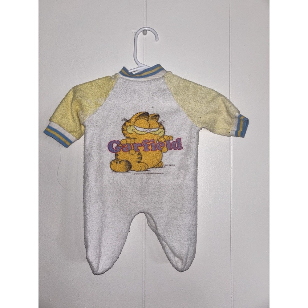 Vintage 70s RARE Garfield The Cat Baby One Piece Size 0-3 Months footie buttonup